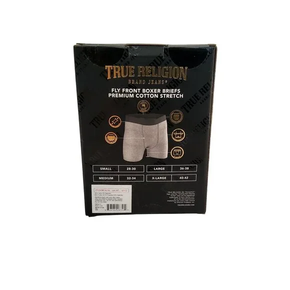 True Religion Mens 3-Pack Fly Front Boxer Briefs Premium Cotton Stretch Size L - Picture 2 of 5